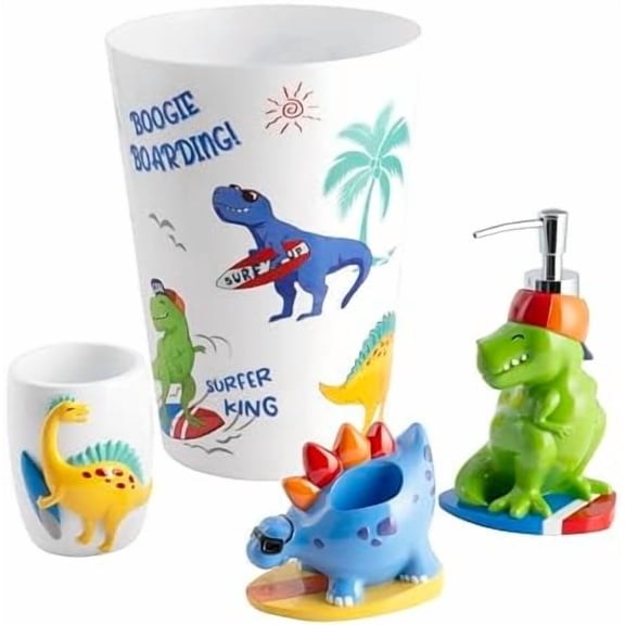 Surfin' Dino 4-Piece Bathroom Accessory Set$$Home Decor, Kitchen, & Other