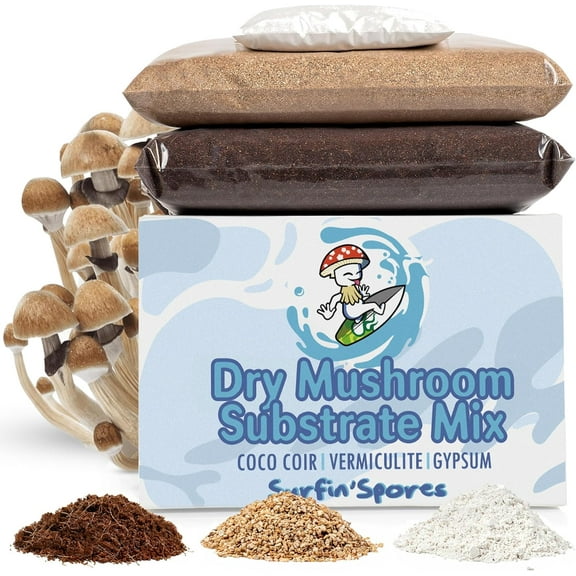 Surfin' Spores Dry Mushroom Substrate Mix | Produces 40 Pounds of Pasteurized Bulk Substrate | CVG Blend (Coco Coir, Vermiculite, Gypsum)