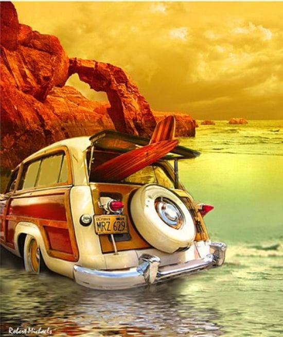 Surfin in Santa Cruz CA Canvas Art - Robert Michaels (14 x 16)