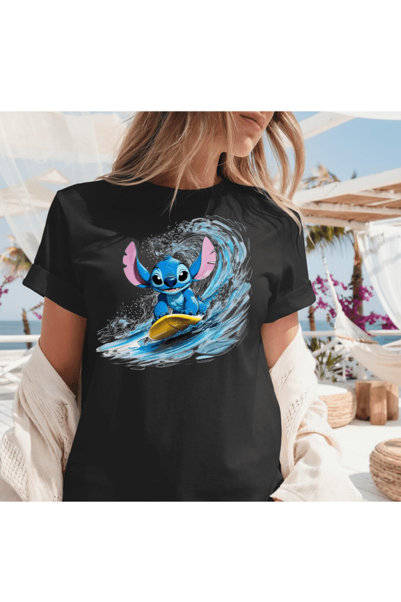Surfing Alien Graphic T-Shirt Cartoon Beach Vibes Tee