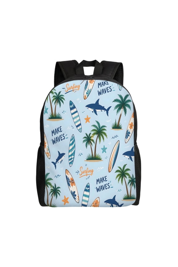 Surfing Beach Backpack Full Front Print Travel Laptop Bag for Men and Women