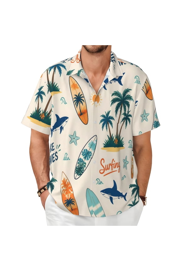 Surfing Beach Men's Shirts Short-Sleeved with All-Over Prints Button-Up Shirts