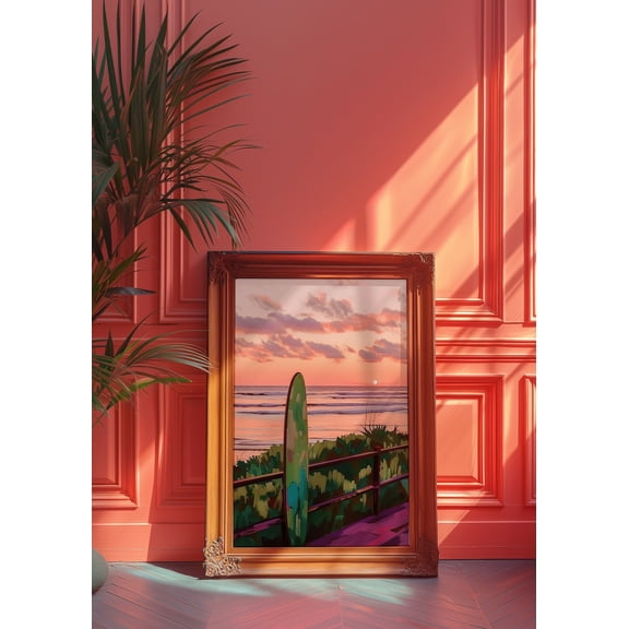 Surfing Beach Sunset Retro Summer Vibes Poster Unframed Paper Print