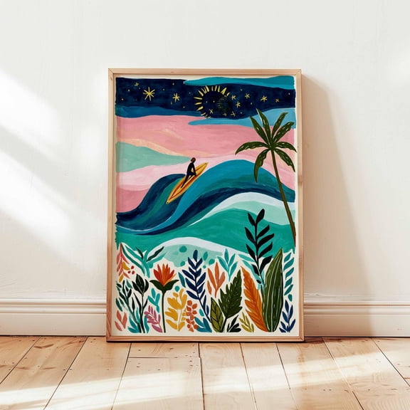 Surfing Beach Wall Art Ocean Wave Coastal Summer Surfer Unframed Paper Print