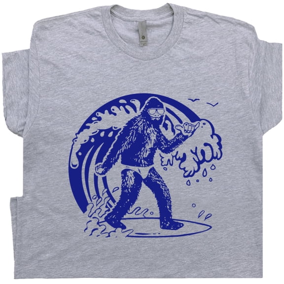 Surfing Bigfoot T Shirt Cool Sasquatch Surf Tee For Men Women Funny Gift For Surfer Vintage Surfboard Beach Theme Hula Girl Tiki Bar