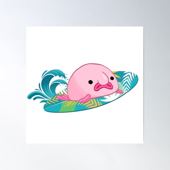 Surfing Blobfish Poster Wall Art, Modern Wall Decor For Living Room Bedroom, 30x30 UNFRAMED