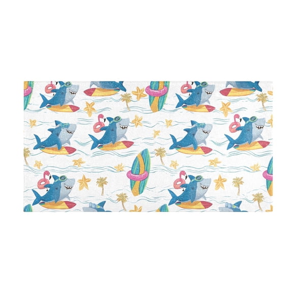 Surfing Blue Shark Pattern Bath Mat 39x20 Inch Soft Absorbent Non-Slip Plush Bathroom Rug for Floor