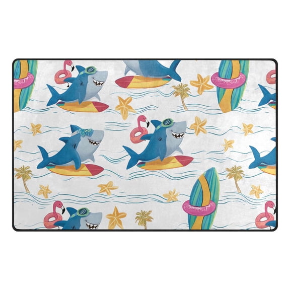 Surfing Blue Shark Pattern Memory Foam Area Rug 60"x39" Non Slip, Absorbent, Fade Proof for Living Room, Bedroom, Office