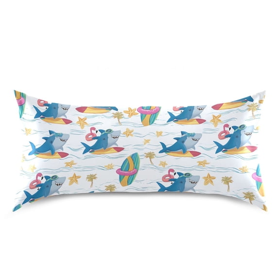 Surfing Blue Shark Pattern Pillow Case Standard Size Silky Satin Pillow Cover for Bedroom 20x26 Inch