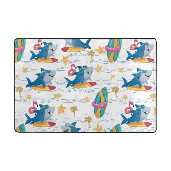 Surfing Blue Shark Pattern Rug 36x24in Memory Foam Absorbent Non Slip Plush for Bathroom Kitchen Entryway