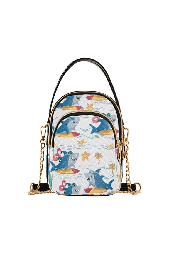 Surfing Blue Shark Pattern Women's Crossbody Handbags Leather Crossbody Bags Fanny Pack Chest Bag for Travel