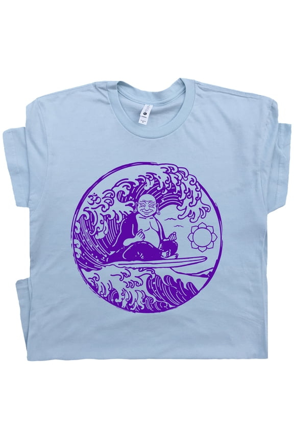 Surfing Buddha T Shirt Cool Vintage Buddhist Shirts for Womens Mens Guys Ladies Retro Surf Graphic Tee Buddhism Yoga Zen