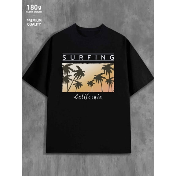 Surfing California for men 180G 100% Cotton black Casual Unisex Shirt Graphic Tee tshirts Fashion Unisex Shirt Short Sleeve tshirts Fashion Unisex Shirt Printed tshirts