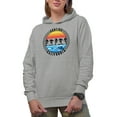 thumbnail image 1 of Surfing California with Beach Waves & Palm Trees, Heather Grey Hooded Sweatshirt or Hoodie, Medium, 1 of 5