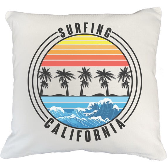 Surfing California with Beach Waves & Palm Trees, White Pillow Case 18X18 IN
