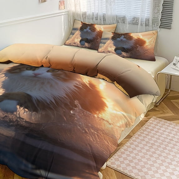 Surfing Cat Bedding Set with Zipper Closure for Girls & Boys