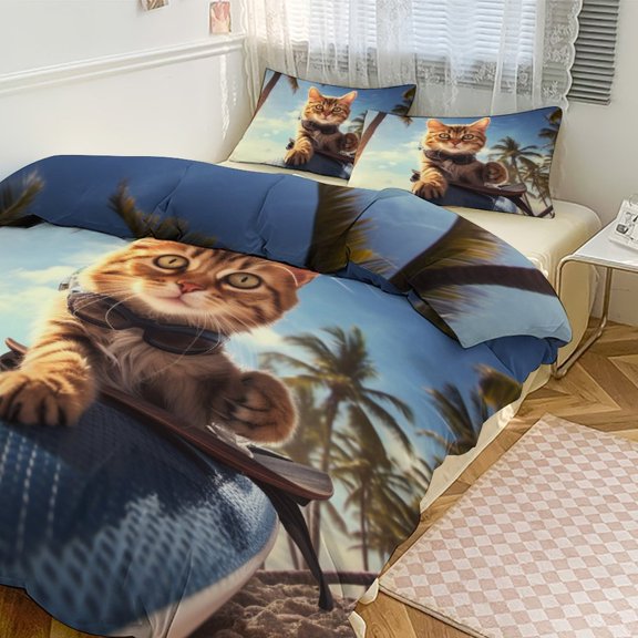 Surfing Cat Bedding Set with Zipper Closure for Girls & Boys