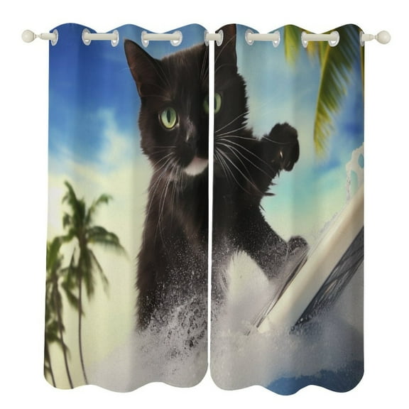 Surfing Cat Modern Window for Living Room Curtains for Child Bedroom Kitchen Decor Blinds Drapes