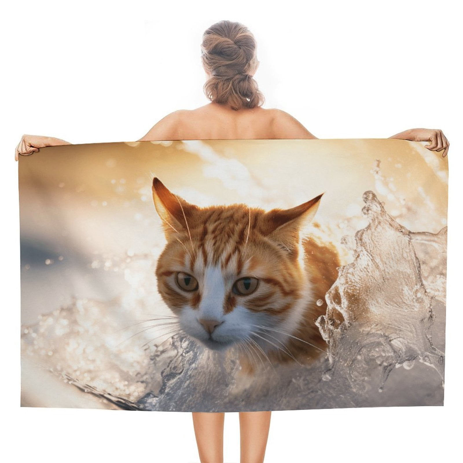 Surfing Cat Oversized Beach Towel XL Pool Camping Swim Towels 32''x63'' Soft Blanket Accessories Must Vacation Necessities Adult