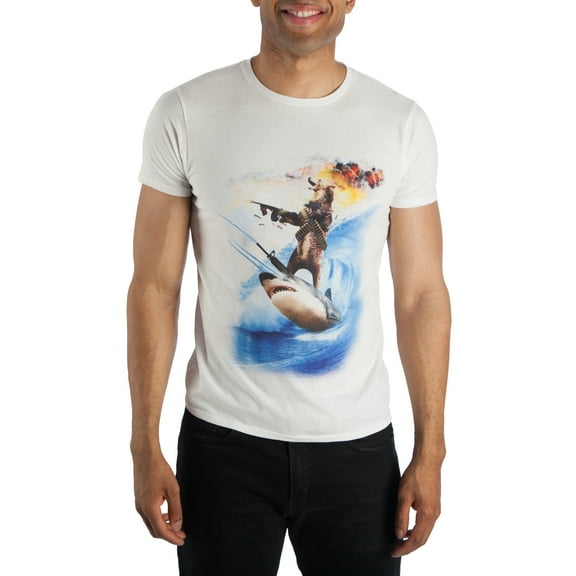Surfing Commando Bear Surfing On A Shark Men's White Tee T-Shirt Shirt-Medium