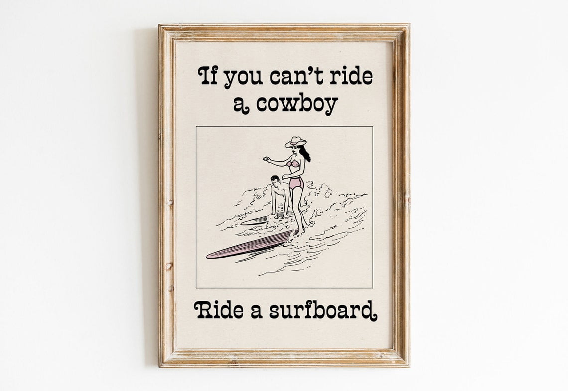 Surfing Cowgirl Printcowgirl Aesthetic Surfing Print Aesthetic Neutral ...