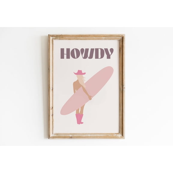 Surfing Cowgirl Printpink Cowgirl Aesthetic Surfing Poster Aesthetic Pink Wall Art Preppy Gallery Wall Art Pink Wall Decor Home Decor #20, Unframed Canvas Size 24x36