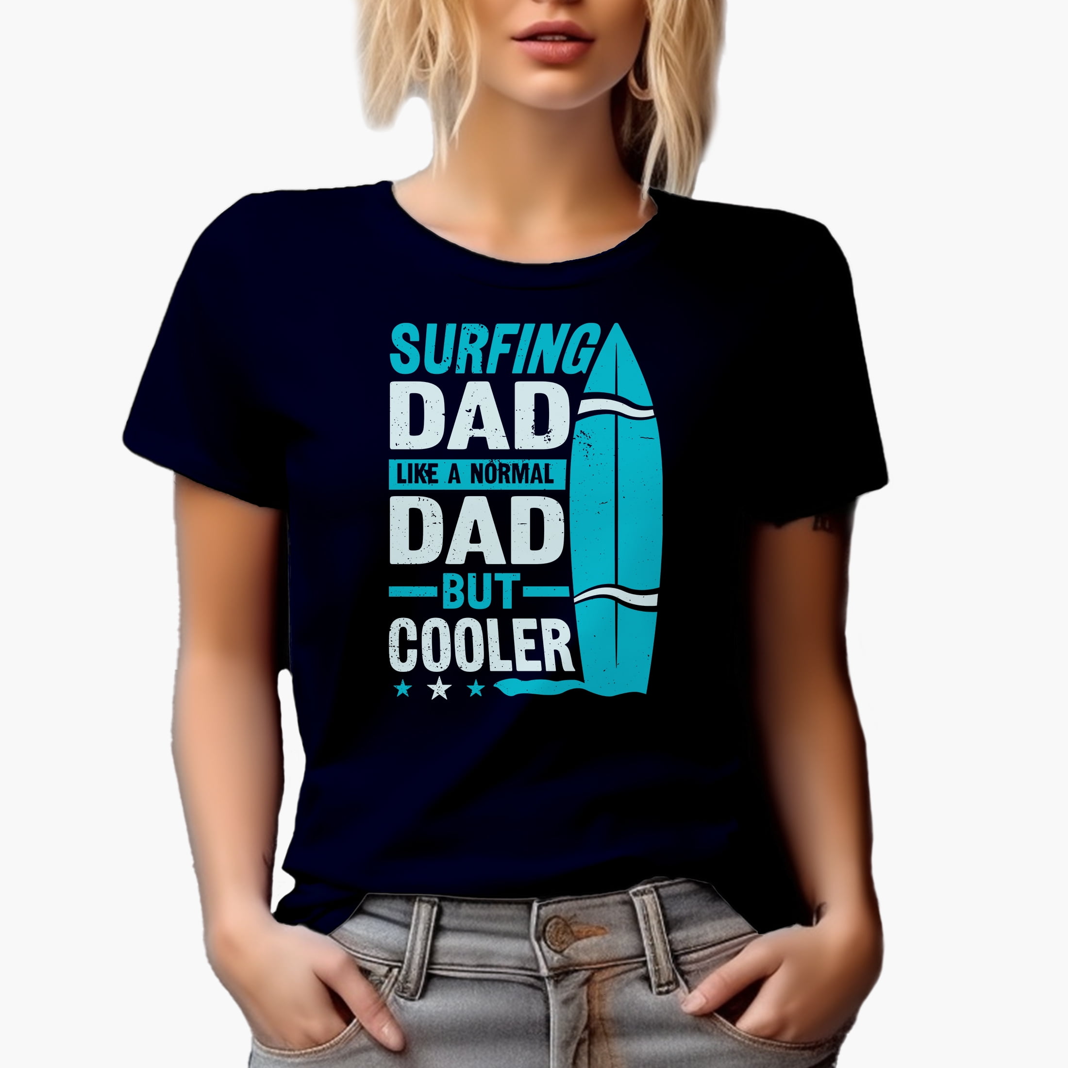 Surfing Dad Like a Normal Dad but Cooler, Navy Blue T-Shirt, Large