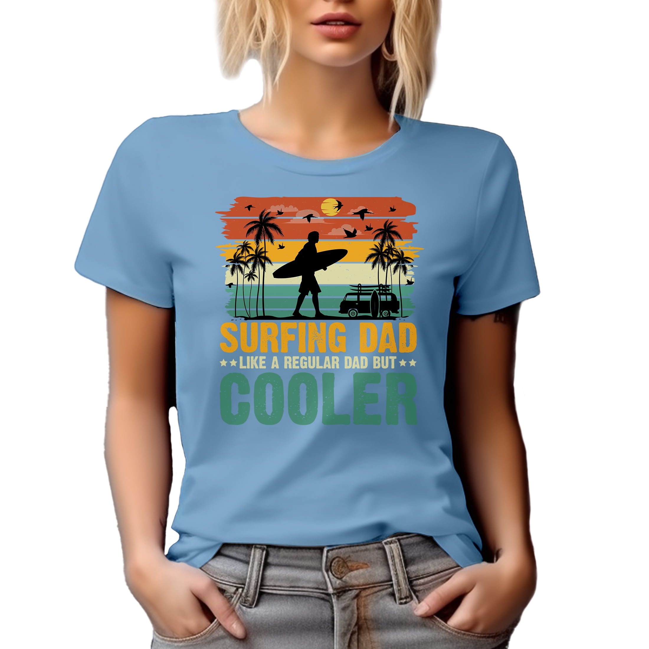 Surfing Dad Like a Regular Dad but Cooler, Surfer Father's Day, Baby Blue T-Shirt, Small