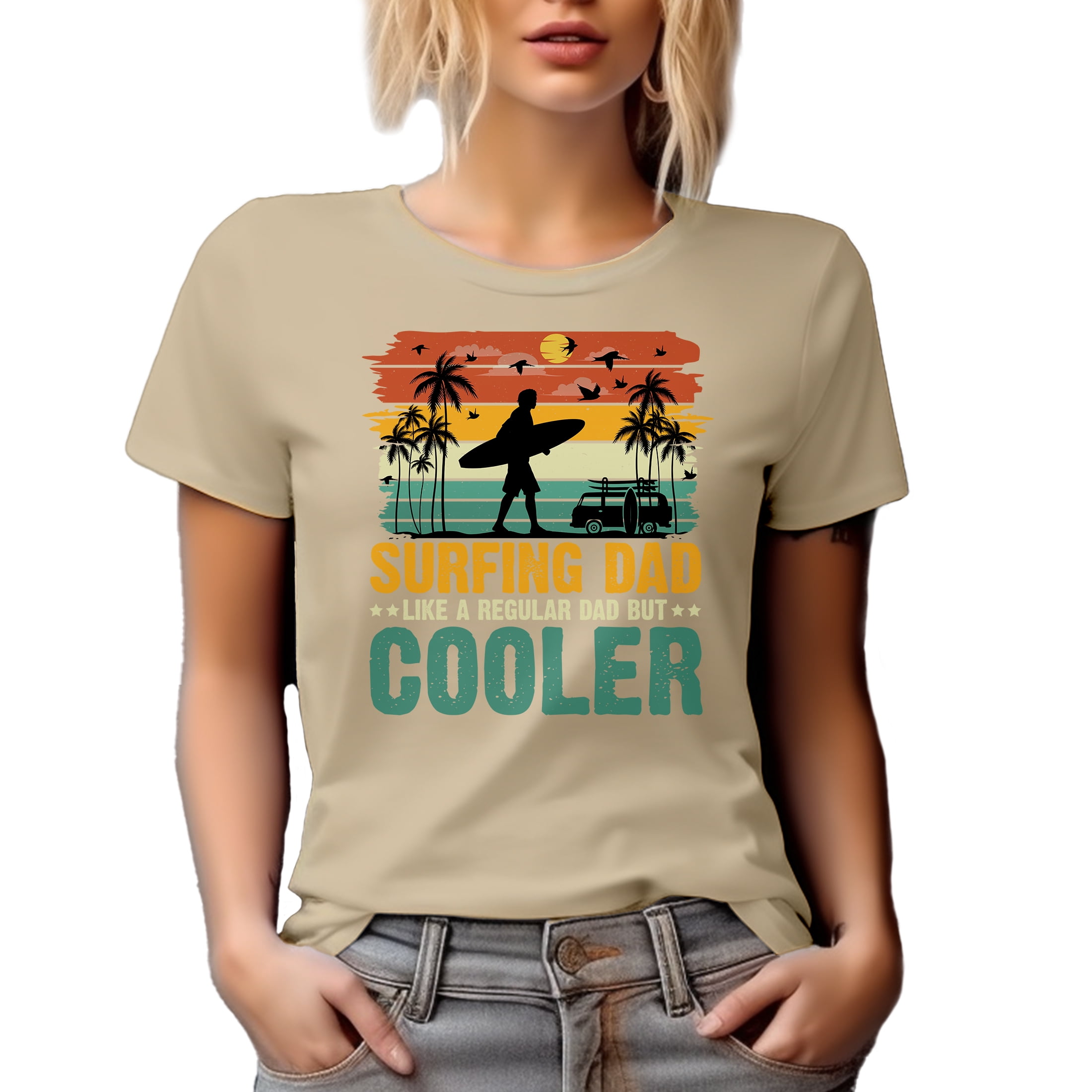 Surfing Dad Like a Regular Dad but Cooler, Surfer Father's Day, Tan T-Shirt, Small