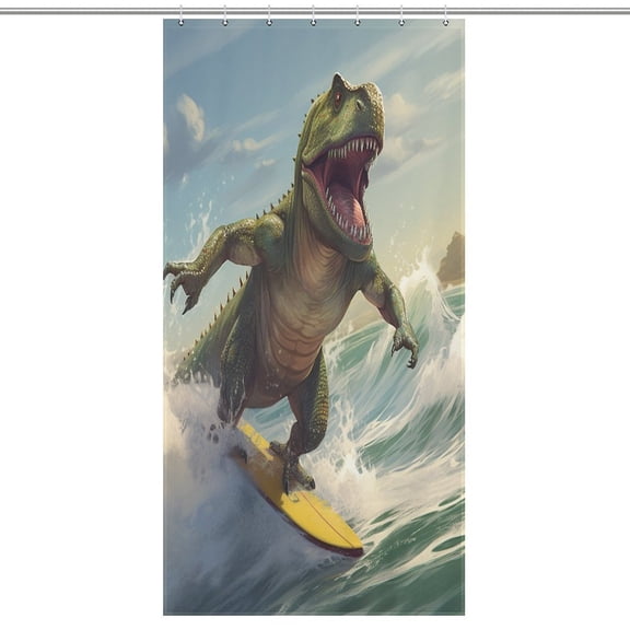 Surfing Dinosaurs Shower Curtain Cloth Fabric Bathroom Decor with Hooks