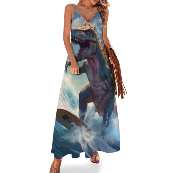 Surfing Dinosaurs Sleeveless Dress Women's Luxury Party Dress Birthday Dresses for Women