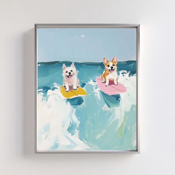 Surfing Dogs Art Beach Adventure Animal Illustration Unframed Paper Print