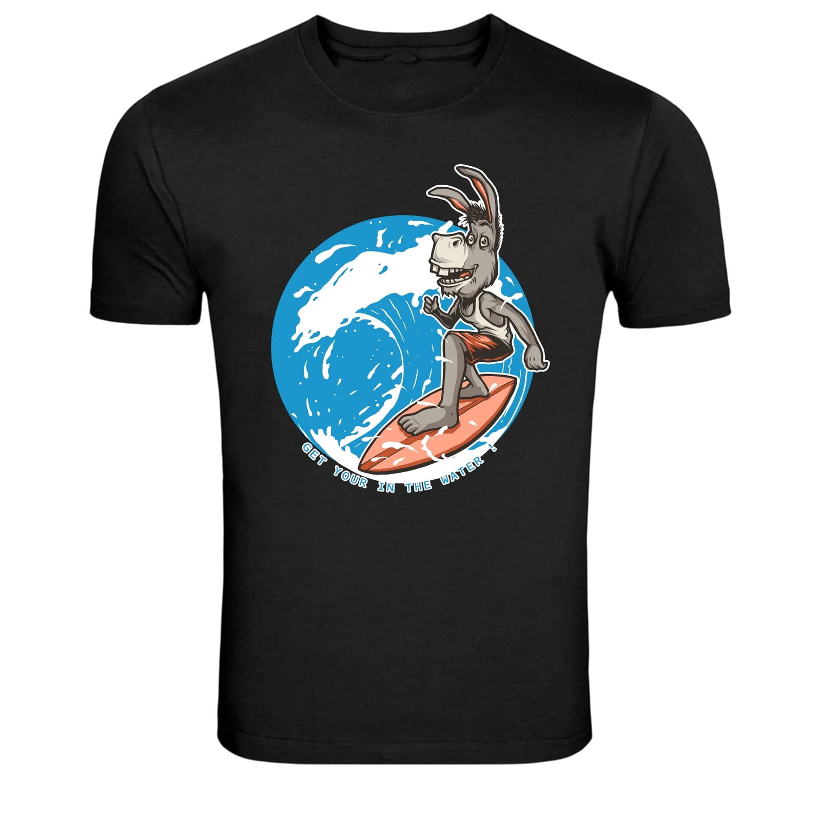 Surfing Donkey Funny Beach Wave Graphic T-Shirt