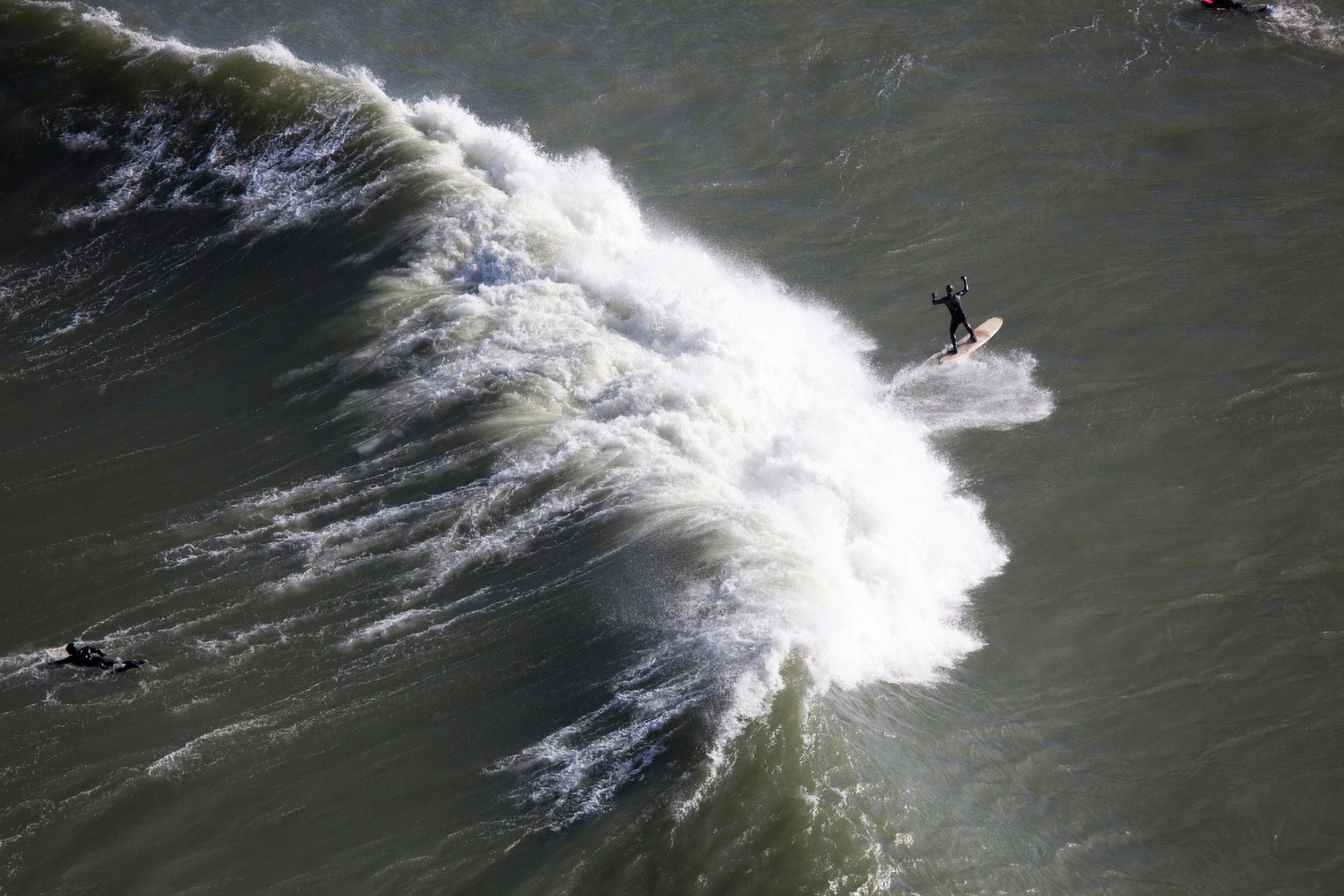 Surfing at Fort Point viewed from Golden Gate Bridge Golden Gate National Recreation Area Presidio of San Francisco San Francisco California USA Canvas Art - Panoramic Images (36 x 12)