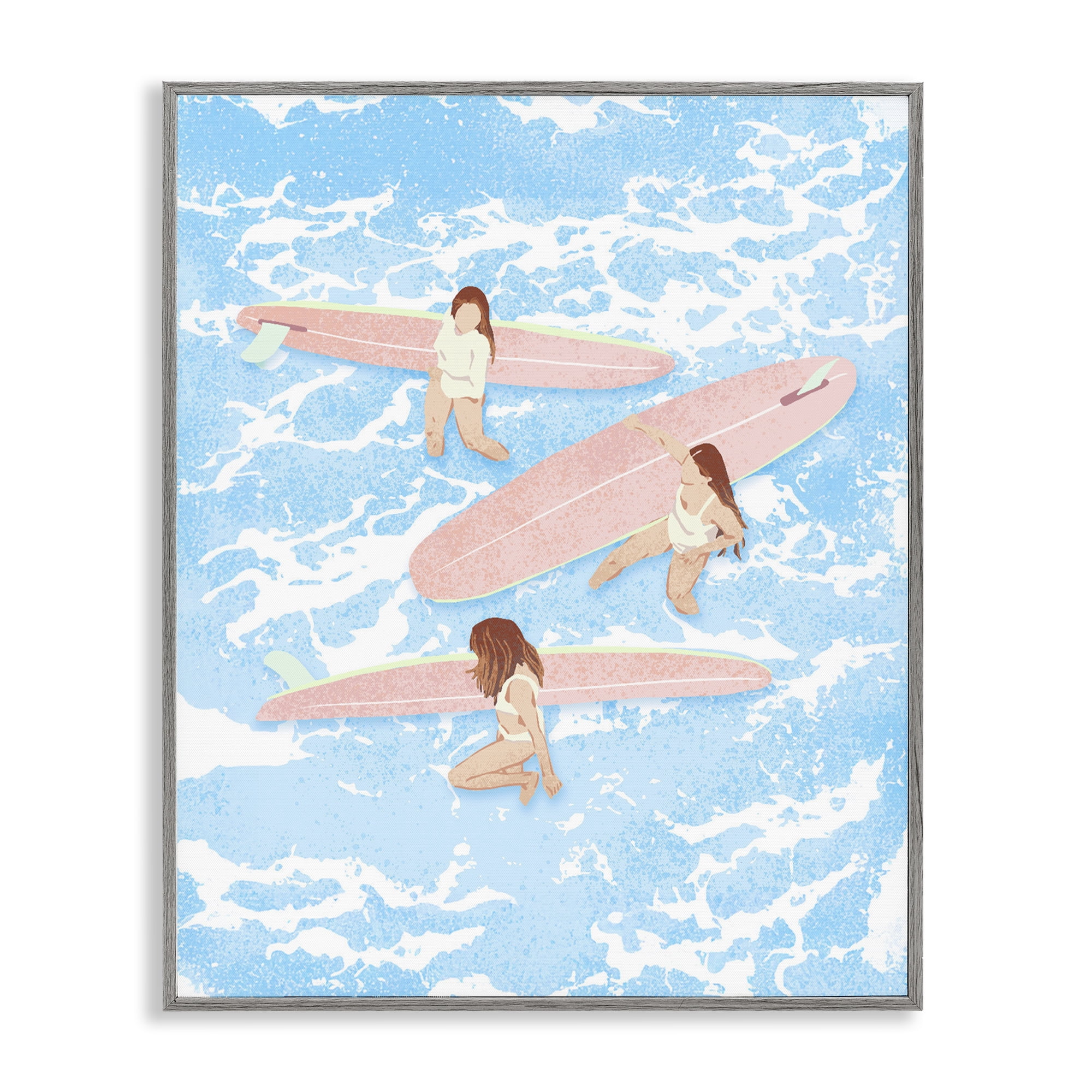 Surfing Girls Trio Gray Framed Giclee Art, design by Ziwei Li
