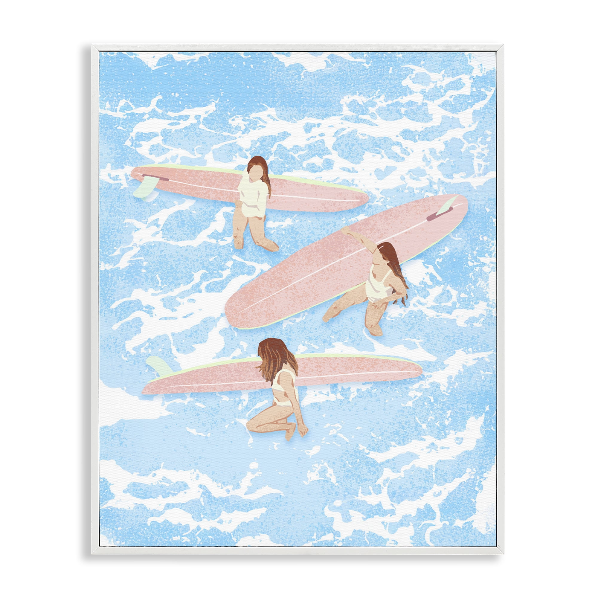 Surfing Girls Trio White Framed Giclee Art, design by Ziwei Li