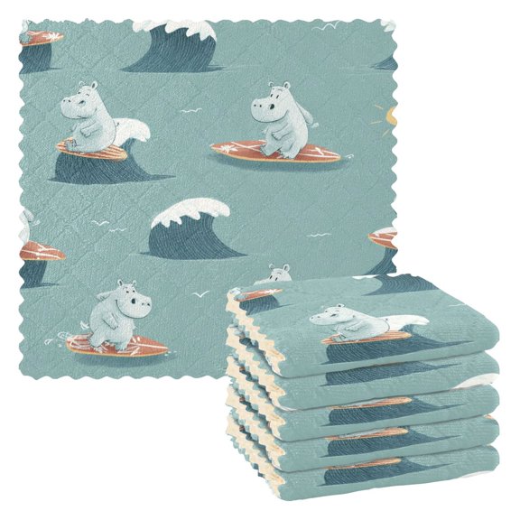 Surfing Hippo Kitchen Cloth Dish Towels for Drying Washing Absorbent Dish Rags Reusable soft kitchen dishcloth set 6 Pack