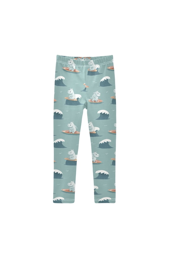 Surfing Hippo Printed Leggings Yoga Pants for in 4t to 10t