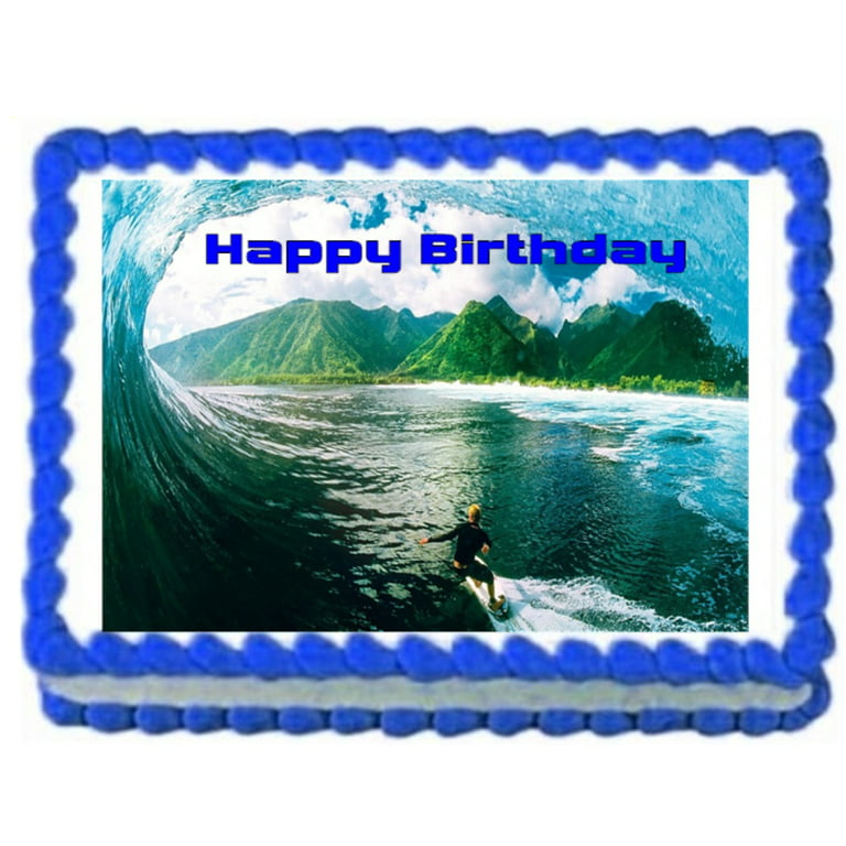 Surfing Image Happy Birthday Edible Cake Topper 