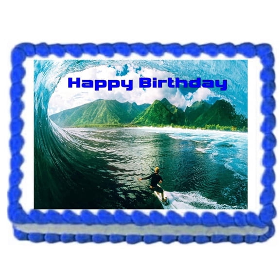 Surfing Image Happy Birthday Edible Cake Topper