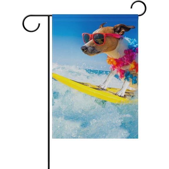 Surfing Jack Russell Dog Decorative Double Sided Garden Flag 12 x 18 inch