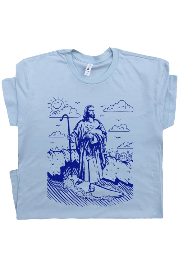 Surfing Jesus T Shirt Cool Vintage Christian Surf Shirts for Men Women Teen Funny Surfer Graphic Tee Retro Surfboard