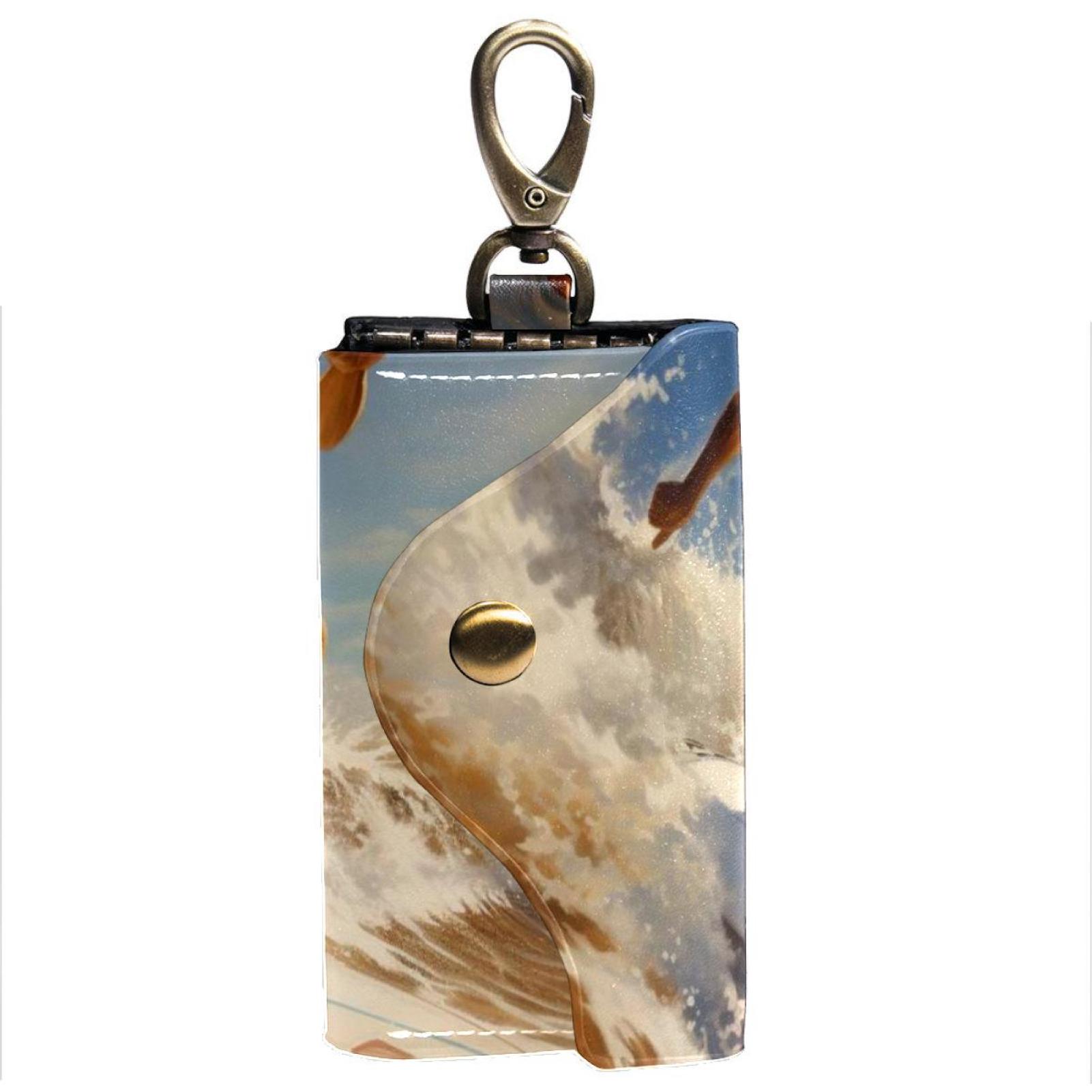Surfing Key Bag Car Key Case Key Wallet Holder with 6 Hooks and Side Pockets, Unisex, Printed