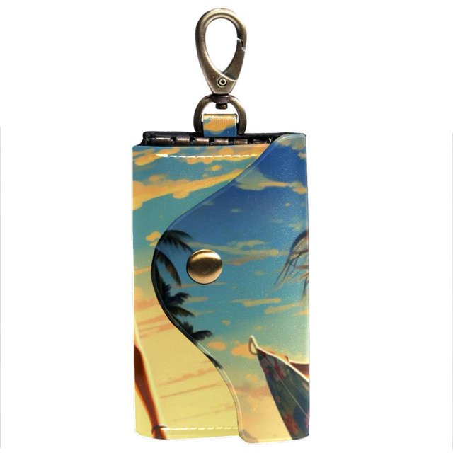 Surfing Key Bag Wallet with 6 Hooks and Side Pockets Unisex Key Case Card ID Holder Printed