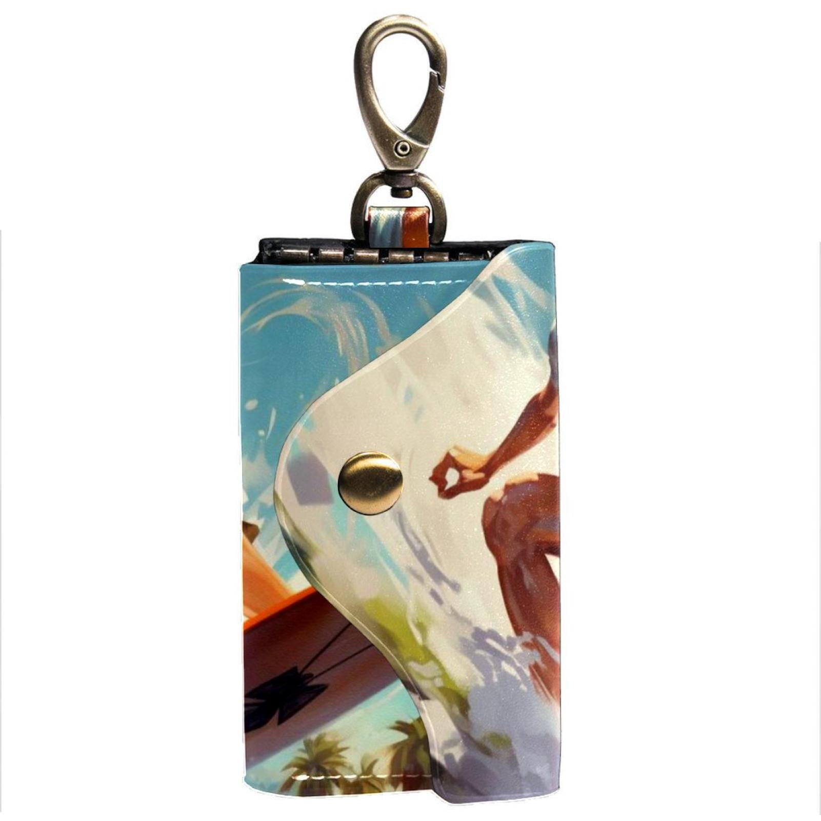 Surfing Key Organizer and Wallet with 6 Hooks and Side Pockets Unisex Key Holder Case for