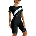 thumbnail image 1 of Surfing Knee Length Swimsuit for Women Short Sleeve Athletic Bathing Suit One Piece Zipper Front Rash Guard Swimwear Printed Summer UPF 50+ Beach Bodysuit Surfwear, 1 of 6