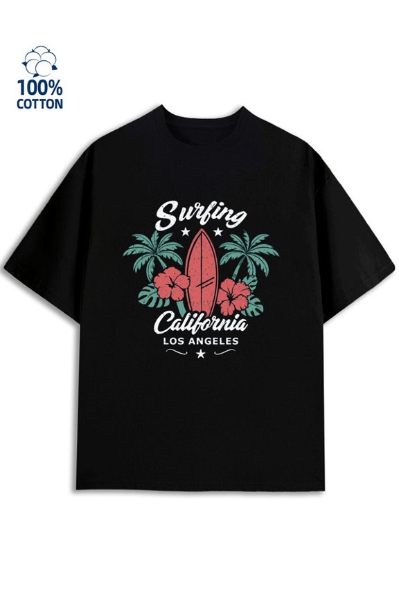 Surfing LA Tee men's Los Angeles 180G 100% Cotton black cut graphics Fashion Unisex Shirt Graphic Tee tshirts Casual Unisex Shirt Graphic tshirts Retro Unisex Shirt Short Sleeve tshirts