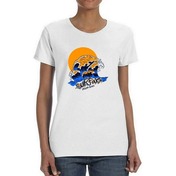 Surfing Laguna Beach Wave Shaped T-Shirt Women -Image by Shutterstock, Female Medium