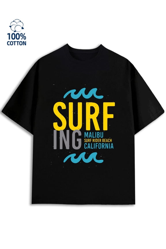 Surfing Malibu Tee for men Los Angeles 180G 100% Cotton black graphics usa Unique Design Unisex Shirt Graphic Tee tshirts Funny Unisex Shirt Printed tshirts Fashion Unisex Shirt Cotton tshirts