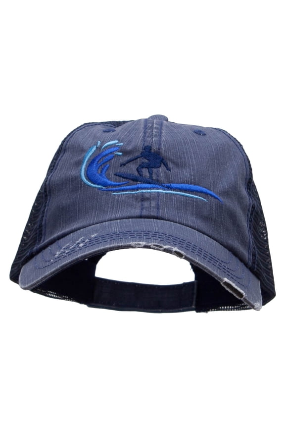 Surfing Man Embroidered Low Profile Special Cotton Mesh Cap - Navy OSFM
